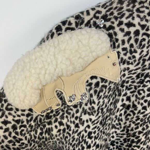 Vintage 70s / 80s Embellished Polar Bear Rhinestone Leopard Print Sweater M - Picture 3 of 12